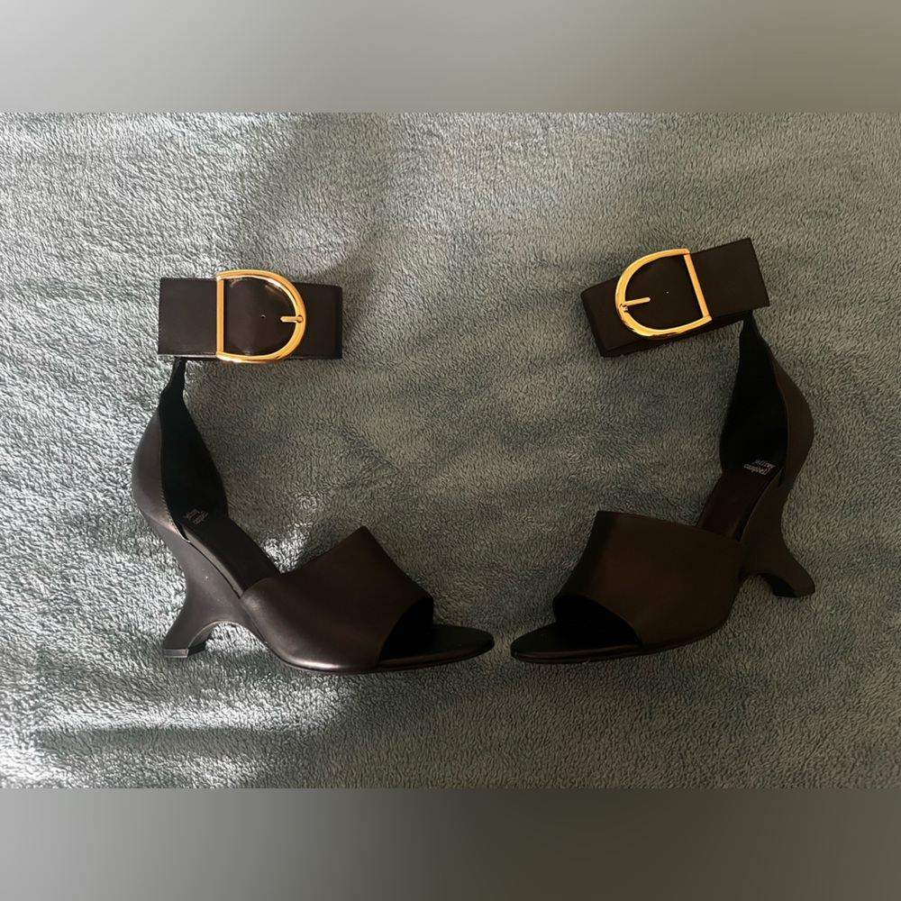Jeffrey Campbell Black Heels with Gold Buckle - Picture 4 of 6